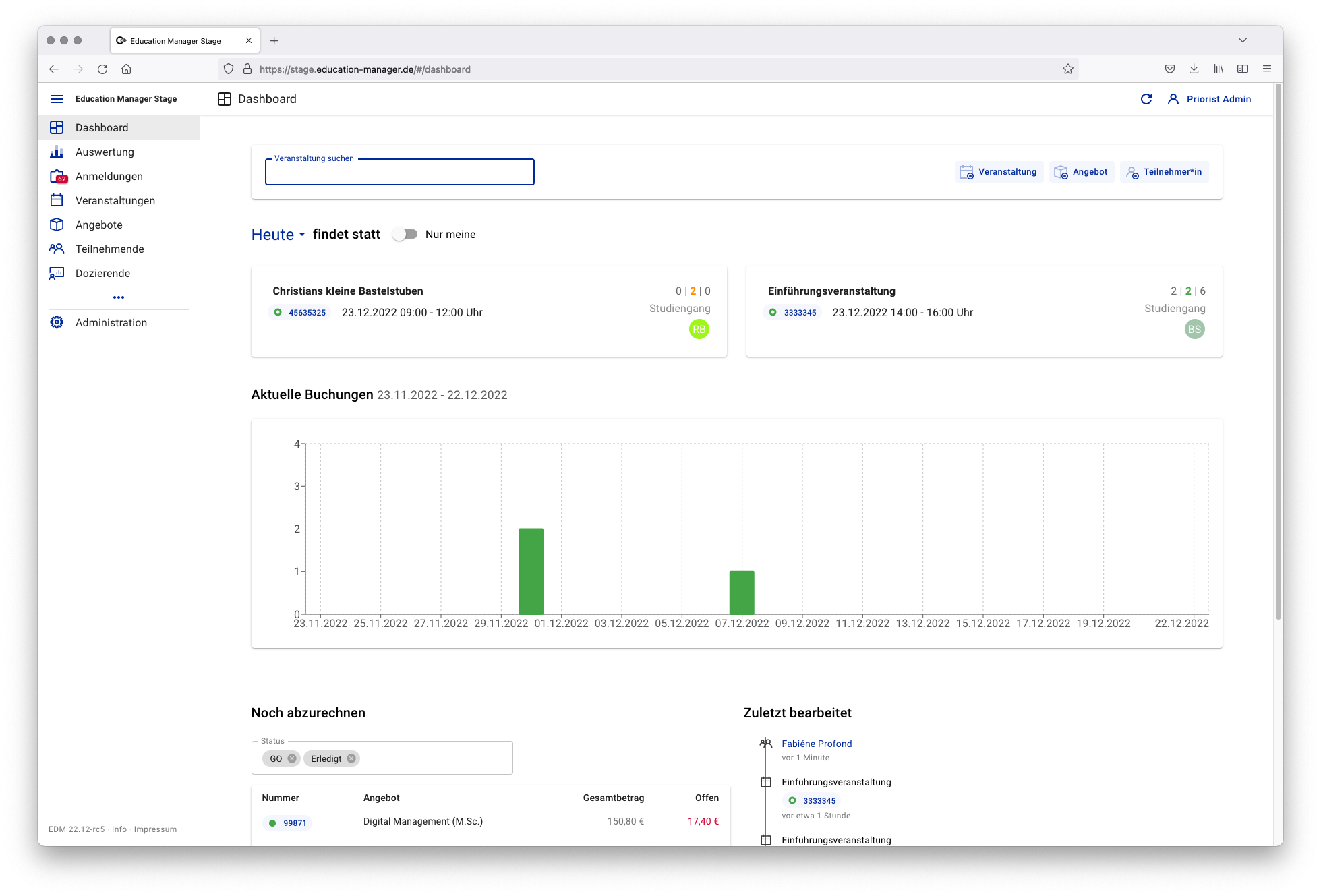 screenshot of Education Manager